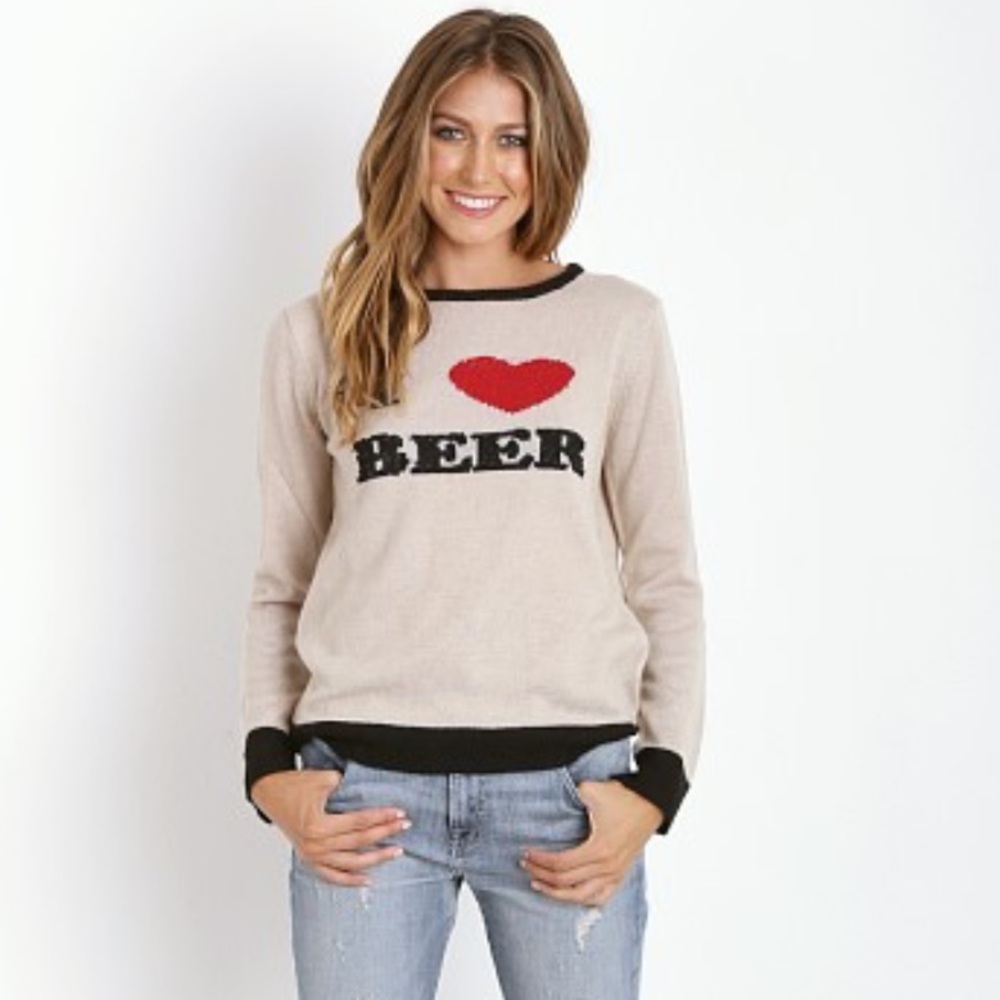 For Love & Lemons KNITZ I Heart Beer Sweater in Ivory Cream size Small